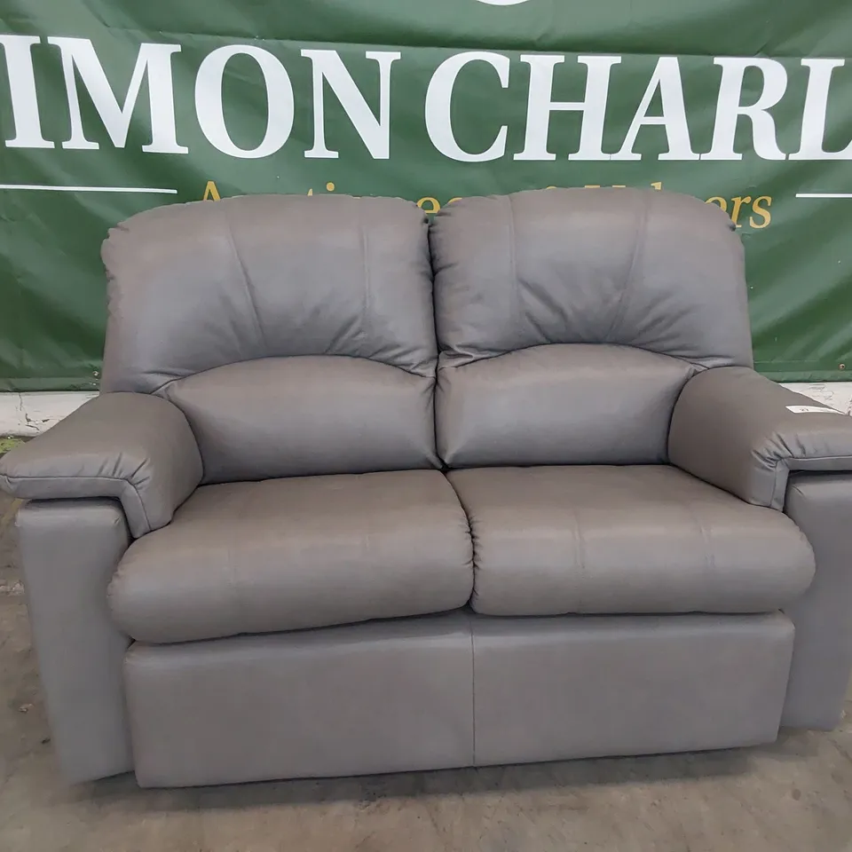 QUALITY BRITISH DESIGNER G PLAN CHLOE TWO SEATER SOFA DALLAS CHARCOAL LEATHER