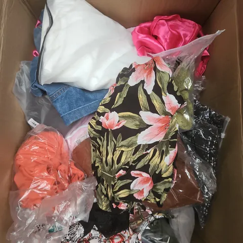 APPROXIMATELY 20 ASSORTED CLOTHING PRODUCTS IN VARIOUS STYLES & SIZES TO INCLUDE PANTS, T-SHIRTS, DRESSES ETC