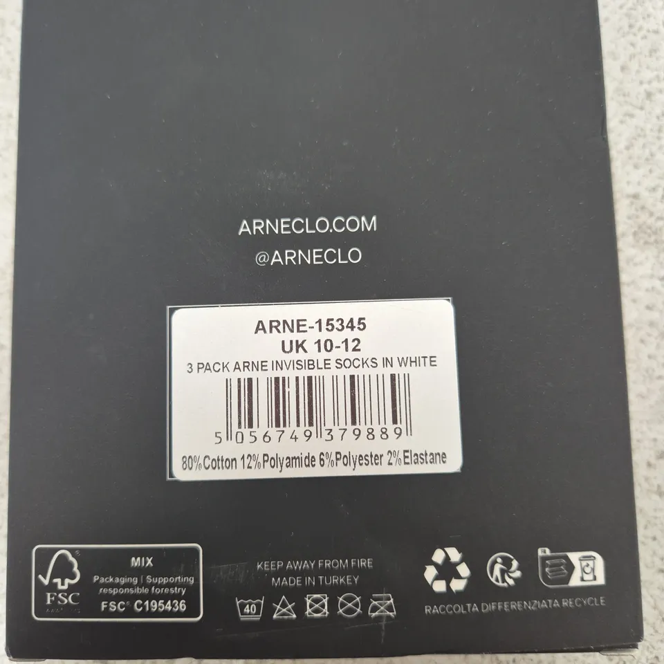 ARNECLO INVISIBLE SOCKS UK 10-12, 3 PACK – WHITE