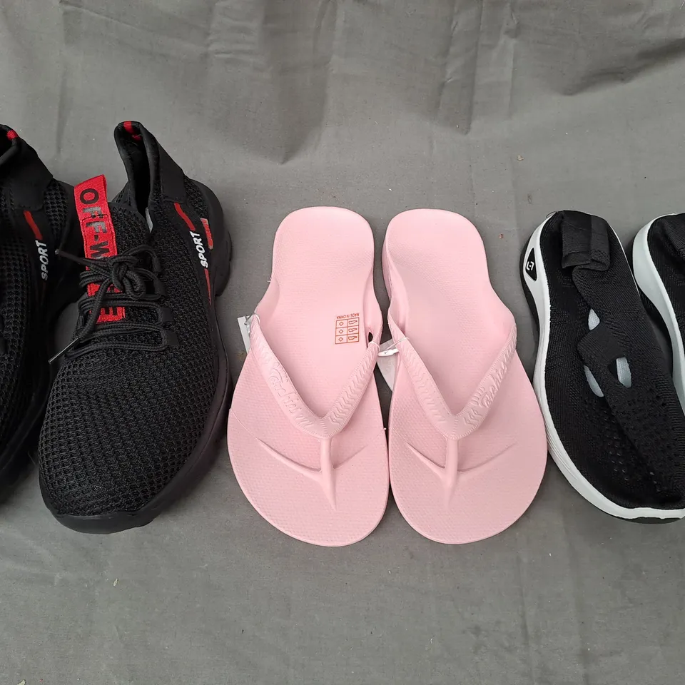 BOX OF APPROXIMATELY 15 ASSORTED PAIRS OF SHOES AND FOOTWEAR ITEMS IN VARIOUS COLOURS, STYLES, AND SIZES
