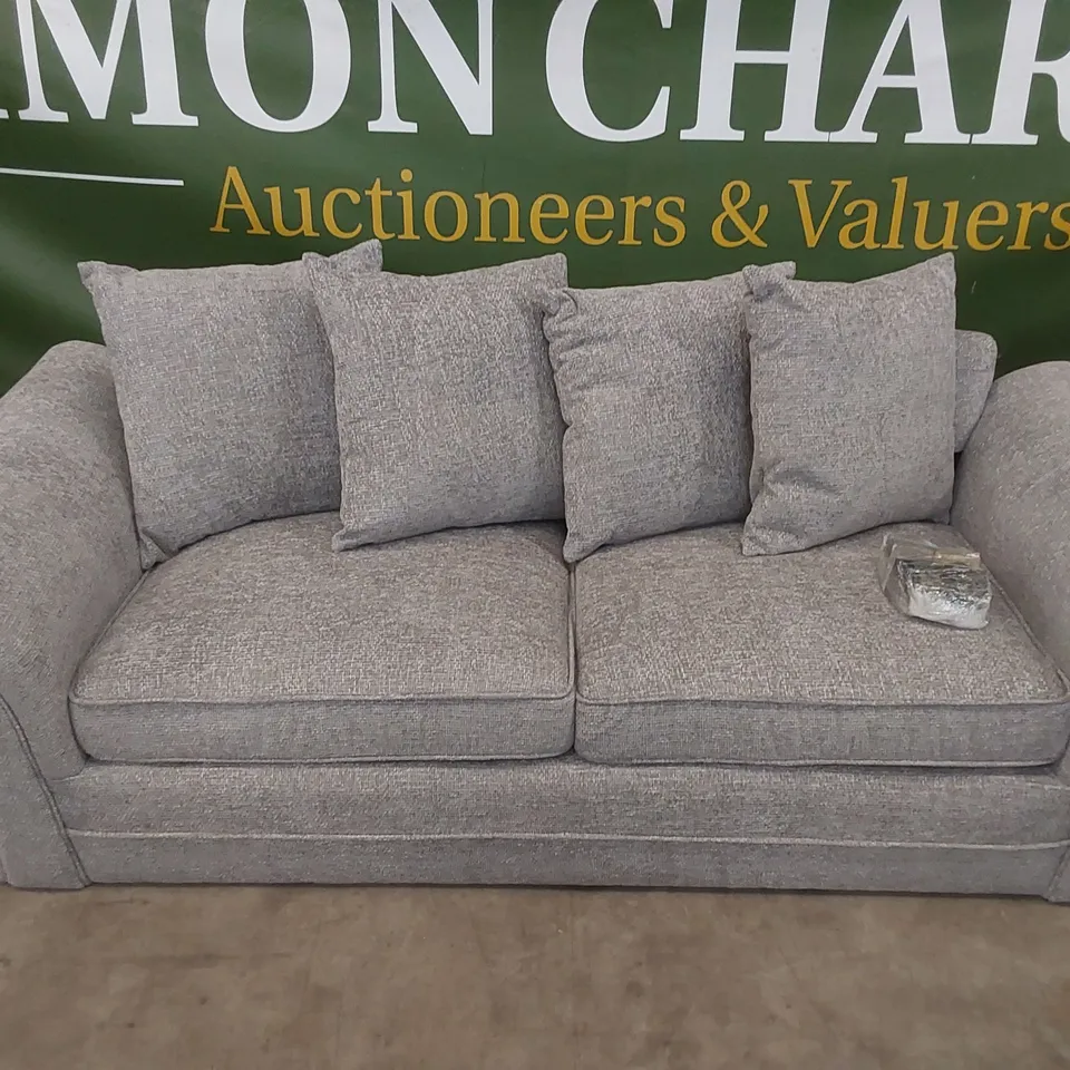 DESIGNER CHUNKY WEAVE 3 SEATER FABRIC UPHOLSTERED SOFA - GREY