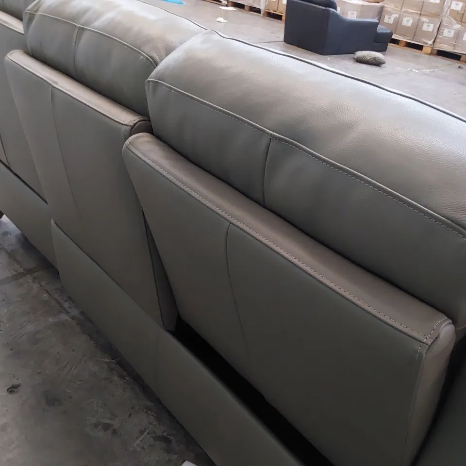 DESIGNER POWER RECLINING THREE SEATER SOFA GREY LEATHER 