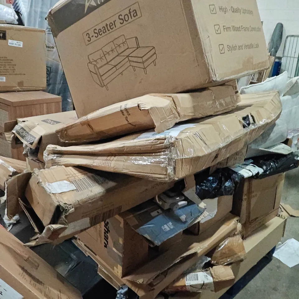 PALLET OF ASSORTED HOUSEHOLD GOODS AND PRODUCTS TO INCLUDE;AREA RUG,AC PUMP,SACK TRUCK,TUBS TENT