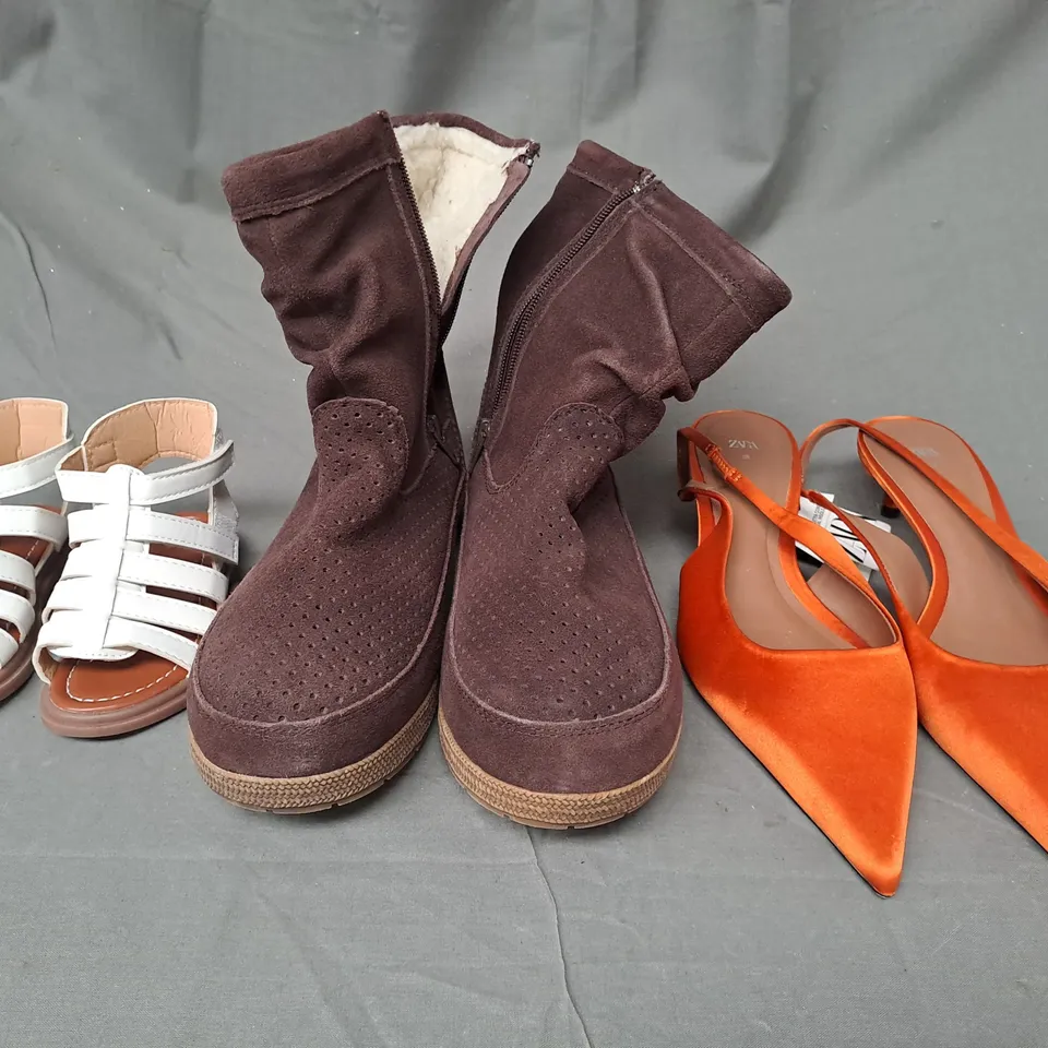 BOX OF APPROXIMATELY 15 ASSORTED PAIRS OF SHOES AND FOOTWEAR ITEMS IN VARIOUS STYLES AND SIZES TO INCLUDE ROCKET DOG, ZARA, ETC