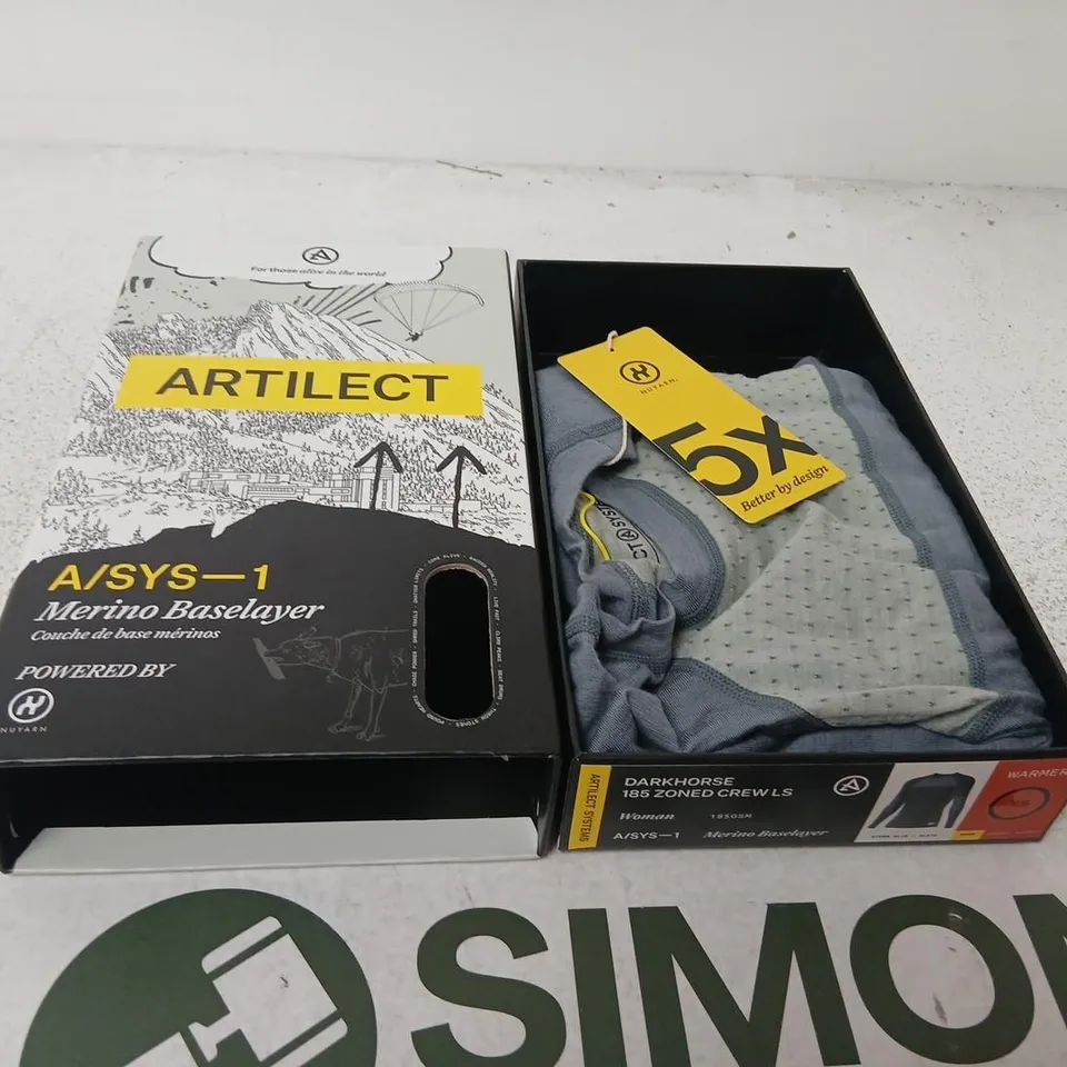 ARTILECT SYSTEMS A/SYS-1 DARKHORSE 185 ZONED CREW LS MERINO BASELAYER – STORM BLUE/SLATE, UK 6 (XS)