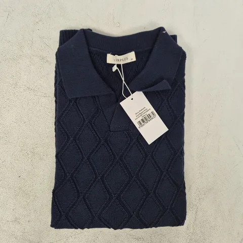SIRPLUS NAVY DIAMOND KNIT RESORT POLO SIZE XS