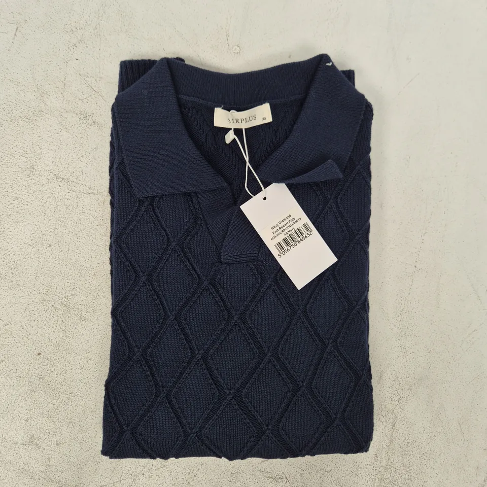 SIRPLUS NAVY DIAMOND KNIT RESORT POLO SIZE XS