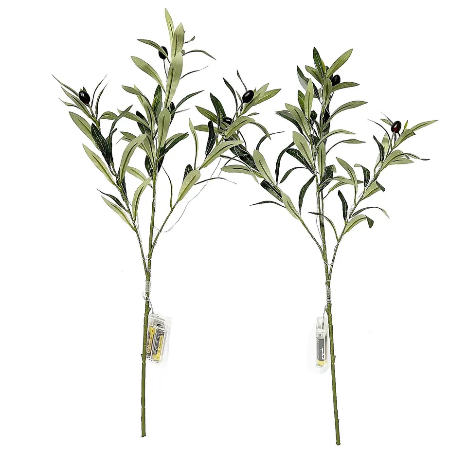 HOME STORIES SET OF 2 PRE LIT OLIVE STEMS