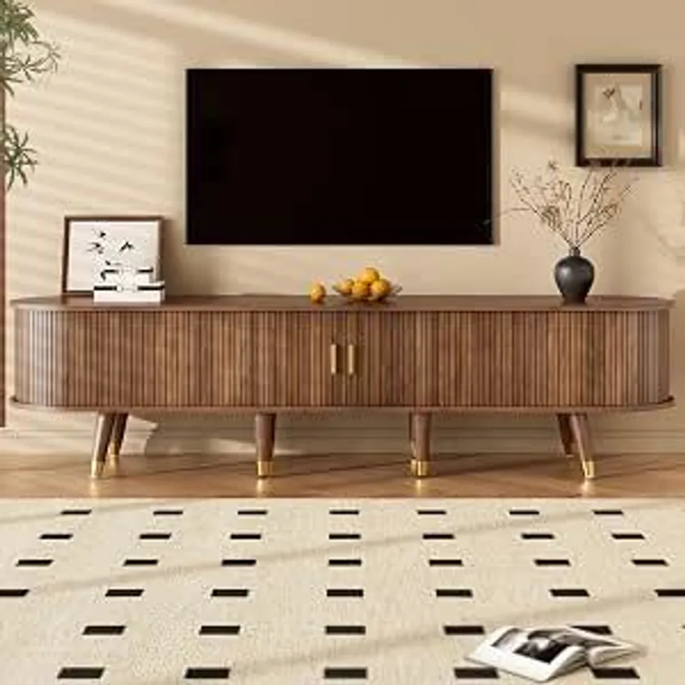 BOXED BTM TV CABINET 175 CM WITH SLIDING DOOR, WALNUT