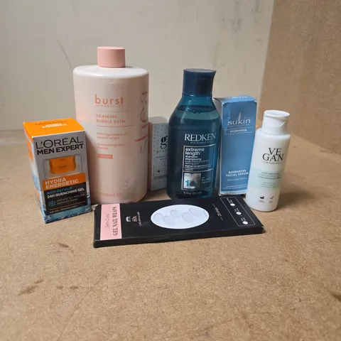 APPROXIMATELY 15 ASSORTED HEALTH & BEAUTY PRODUCTS TO INCLUDE GRUMS COFFEE OIL, LOREAL HYDRA ENERGETIC, BURST FOAMING BUBBLE BATH, ETC - COLLECTION ONLY