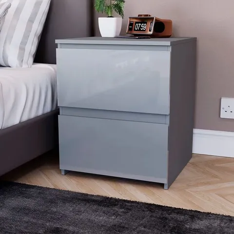 BOXED OSLO 2 DRAWER HIGH GLOSS BEDSIDE CHEST