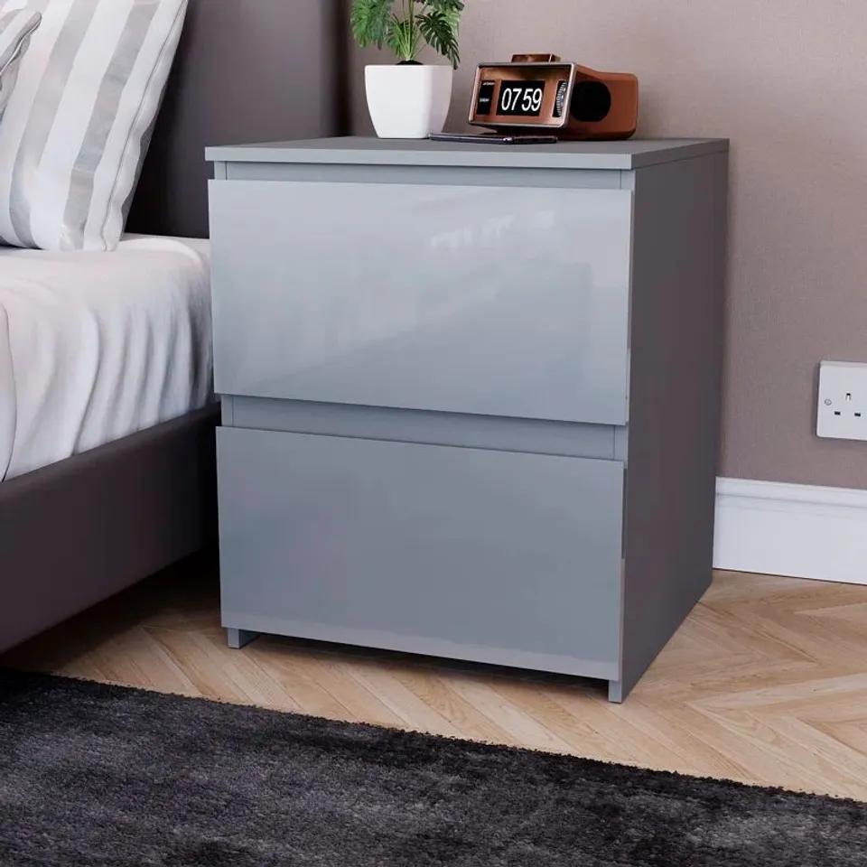 BOXED OSLO 2 DRAWER HIGH GLOSS BEDSIDE CHEST 