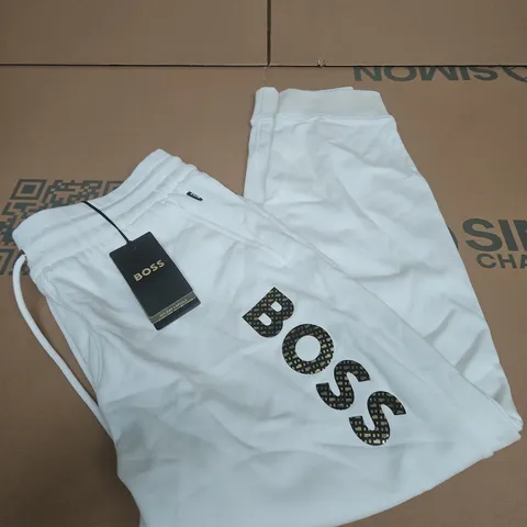 BOSS WHITE CUFFED JOGGERS SIZE M