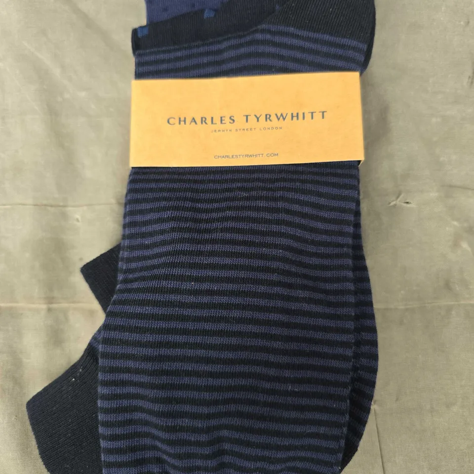CHARLES TYRWHITT PACK OF 3 NAVY & INDIGO BLUE PATTERN SOCKS