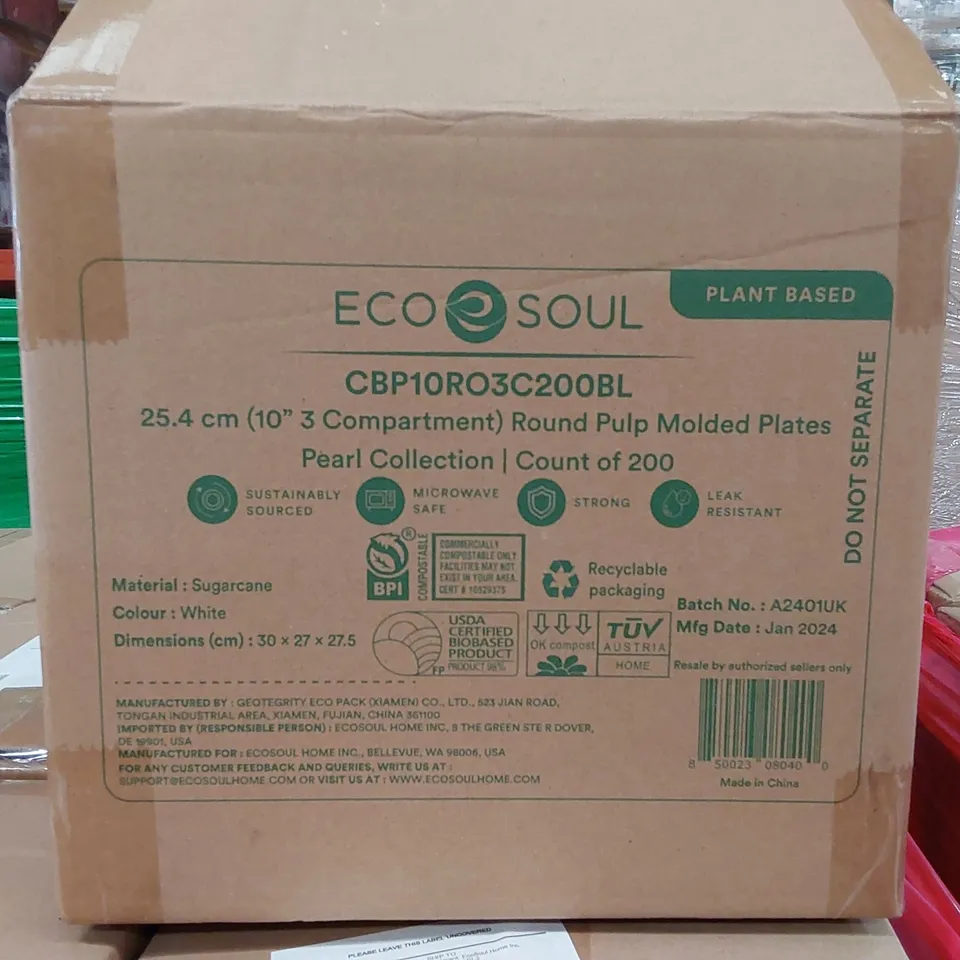 PALLET OF APPROXIMATELY 48 BOXES OF 200x 25.4CM (10" 3 COMPARTMENT) ROUND PULP MOLDED PLATES 