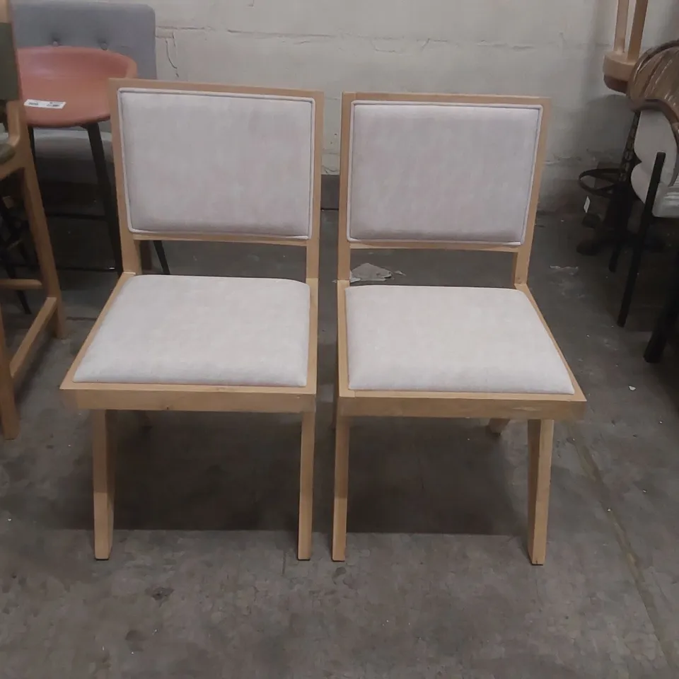 PAIR OF DIMO DINING CHAIRS - LINEN FABRIC SEAT - ASHY BROWN OAK SOLID FRAME