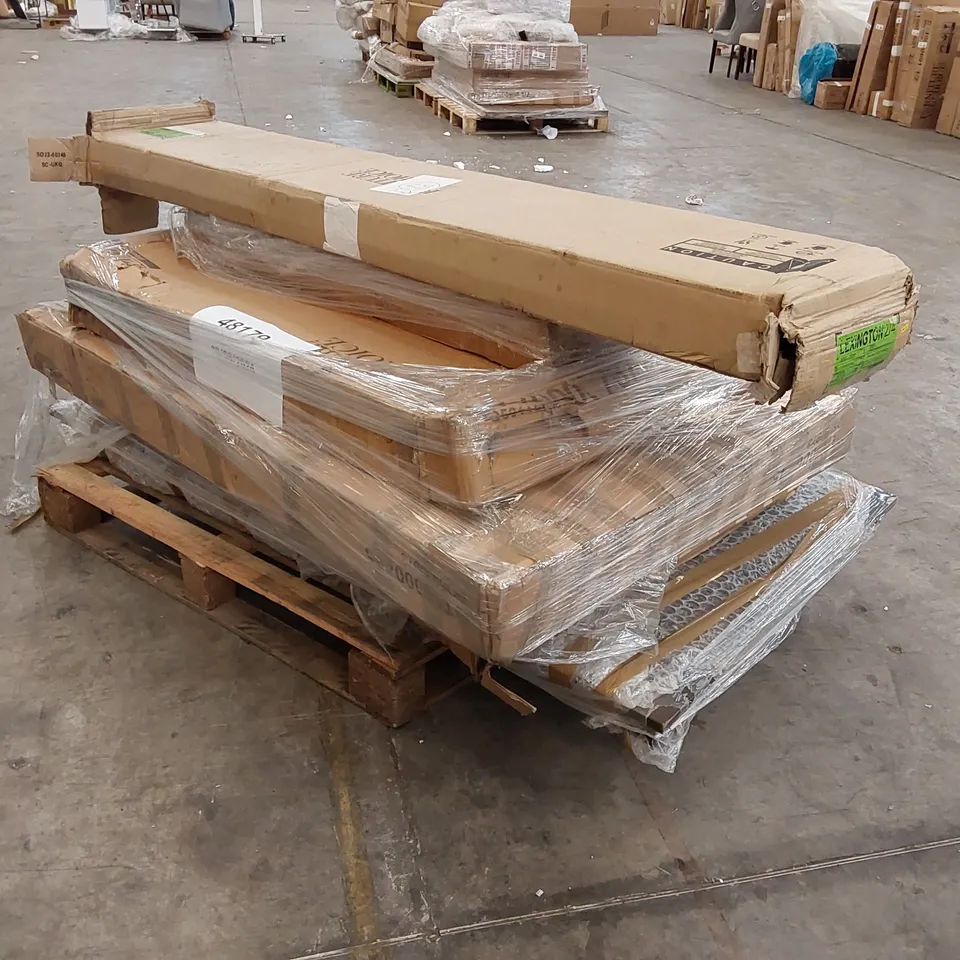 PALLET OF ASSORTED FURNITURE PARTS INCLUDING MOSTLY TABLE PARTS