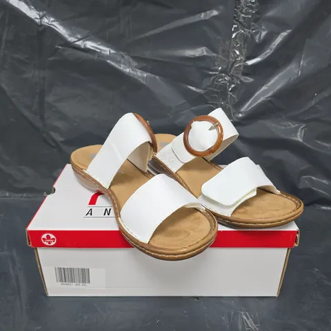 BOXED PAIR OF RIEKER DOUBLE STRAP SANDALS - WHITE - SIZE 7.5