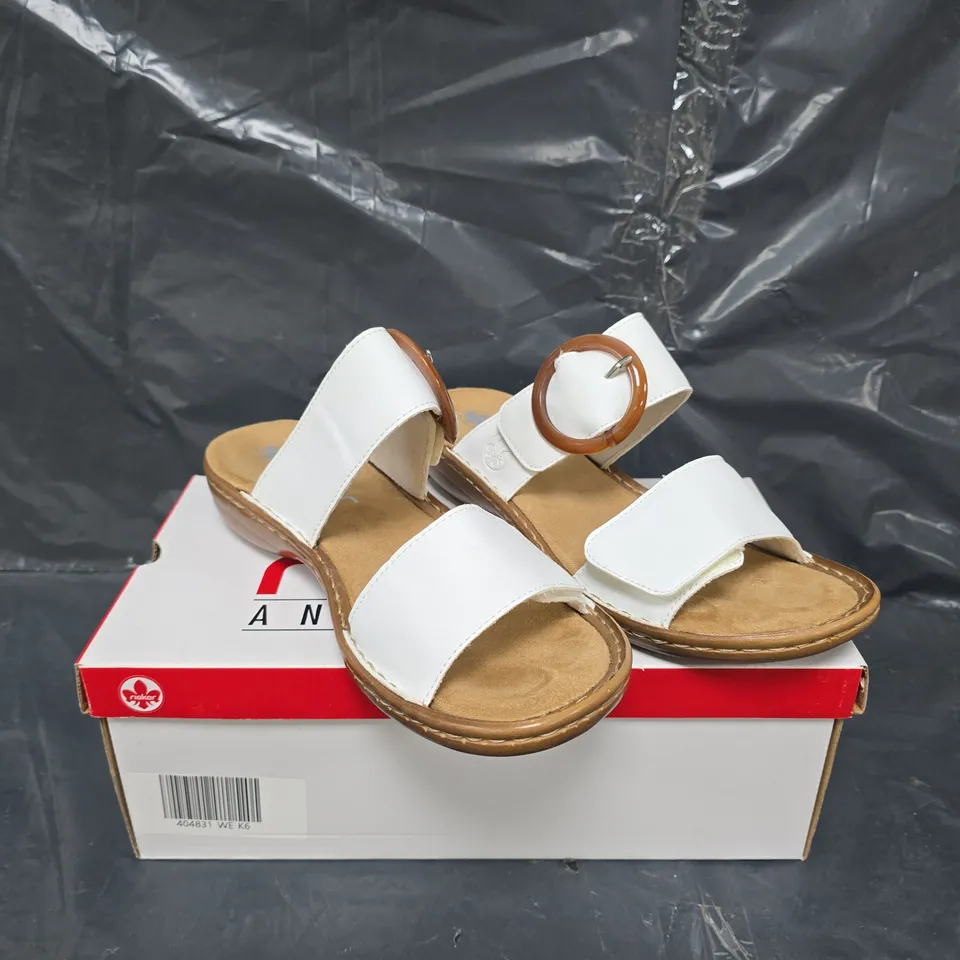 BOXED PAIR OF RIEKER DOUBLE STRAP SANDALS - WHITE - SIZE 6