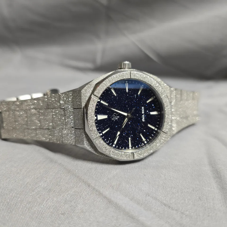 PAUL RICH PR88 CRYSTAL-SET STAINLESS STEEL BRACELET WATCH – BLUE SPECKLED DIAL