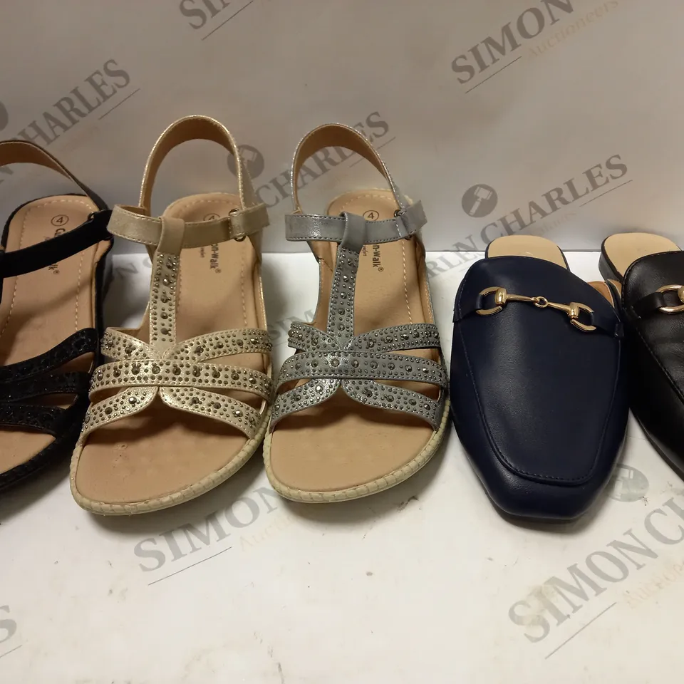 BOX OF APPROX 5 ASSORTED PAIRS OF SHOES IN VARIOUS STYLES - SIZE 4