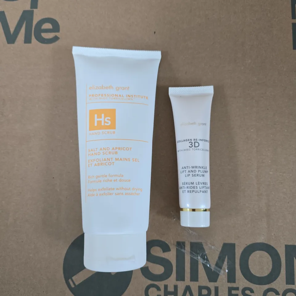 ELIZABETH GRANT SALT & APRICOT HAND SCRUB & COLLAGEN RE-INFORCE LIFT & PLUMP LIP SERUM 