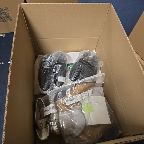 BOX OF APPROXIMATELY 15 PAIRS OF ASSORTED SHOES IN VARIOUS STYLES , COLOURS AND SIZES