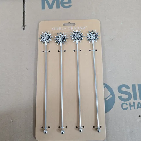 GISELA GRAHAM LONDON - CHRISTMAS SNOWFLAKE METAL DRINKS STIRRERS - BOX OF 6 PACKS OF 4PCS