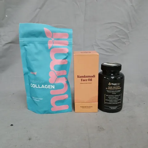 BOX OF APPROXIMATELY 10 ASSORTED HOUSEHOLD ITEMS TO INCLUDE FACE OIL, COLLAGEN, ETC - COLLECTION ONLY