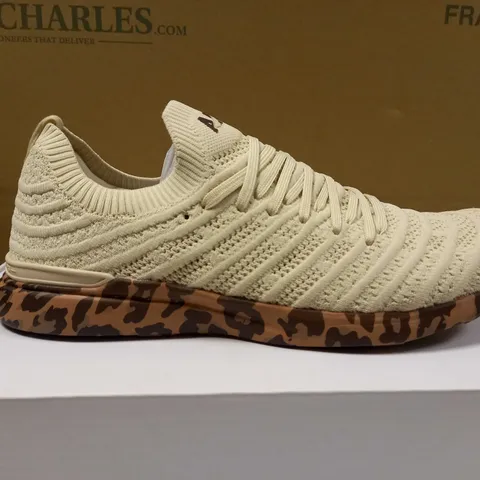 BOXED PAIR OF APL BEIGE TECHLOOM WAVE TRAINERS - SIZE 7