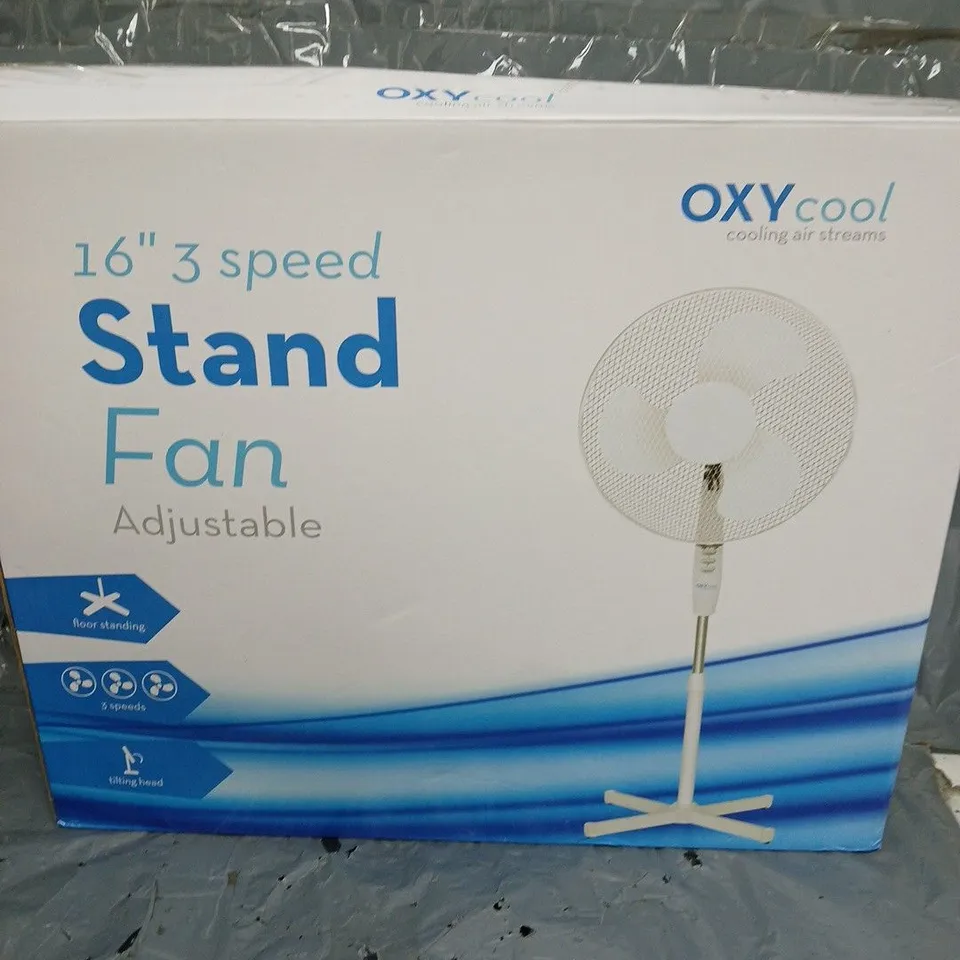 OXY COOL 16" 3 SPEED FLOOR STANDING ADJUSTABLE FAN - WHITE