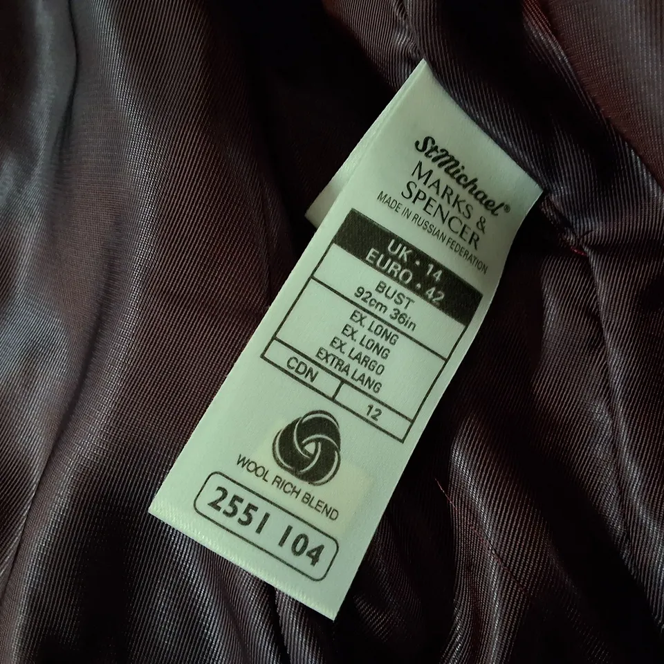 M&S WOOL RICH BLEND BLACK COAT WITH STORAGE BAG, UK 14 (EU 42) – WOMEN