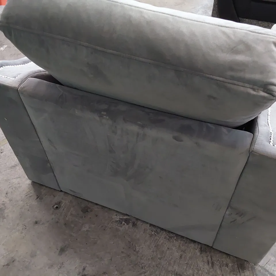 DESIGNER EASY CHAIR GREY PLUSH FABRIC WITH STUDDED DETAIL 