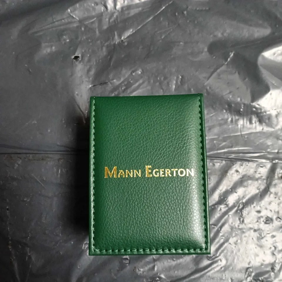 MANN EGERTON CHRONOGRAPH WRISTWATCH – ROSE GOLD-TONE CASE, BLACK STRAP (BOXED)