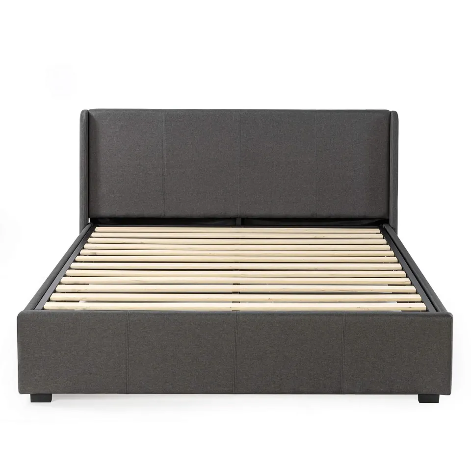 BOXED ZINUS MADDON DOUBLE UPHOLSTERED GAS LIFT BED FRAME DARK GREY  