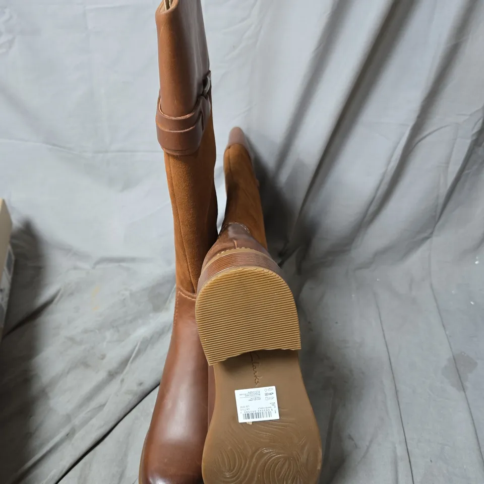 MAYE CARLY WOMEN'S KNEE-HIGH BOOT – BROWN LEATHER/SUEDE WITH BUCKLE STRAP - UK SIZE 7.5 