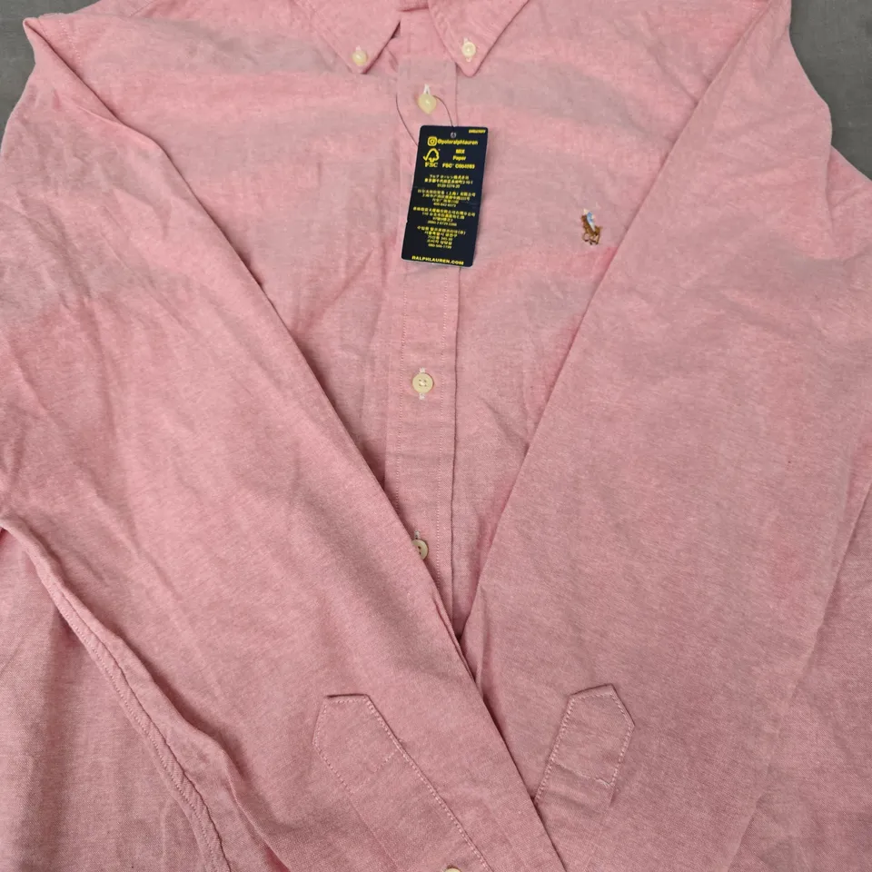POLO RALPH LAUREN SLIM FIT LONG SLEEVE SHIRT IN PINK SIZE LARGE