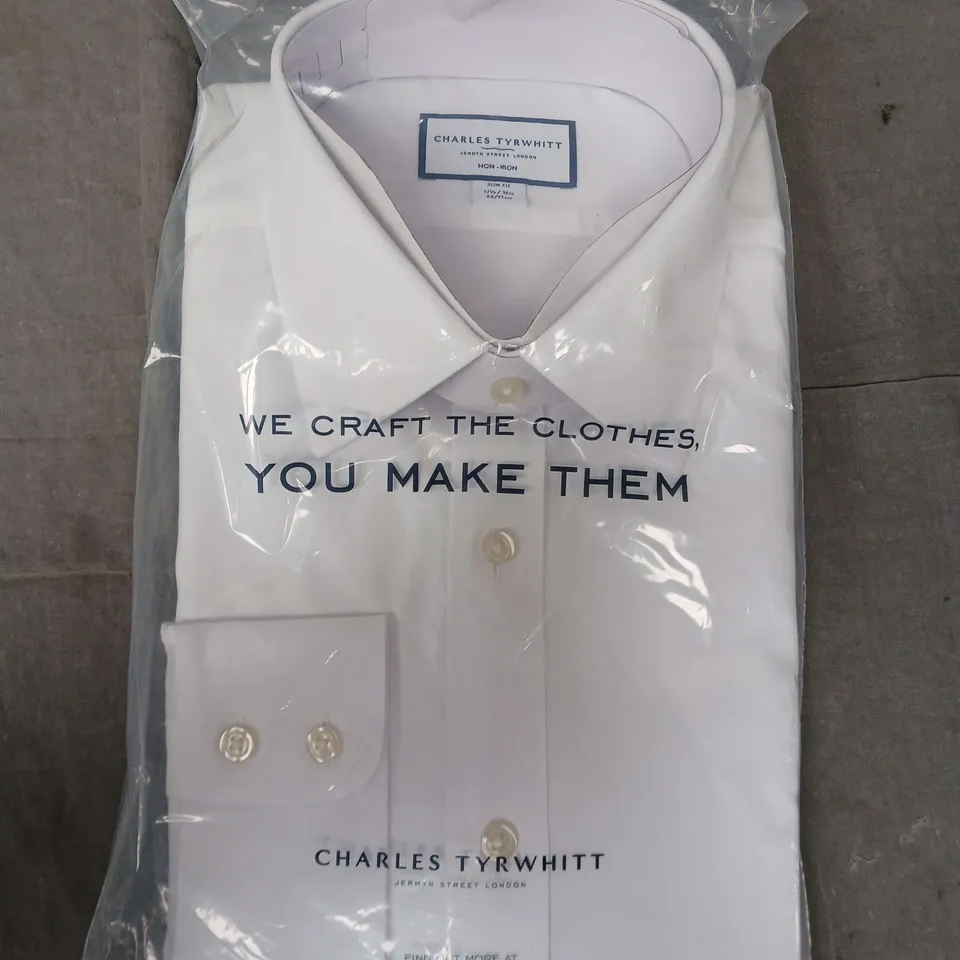 BAGGED CHARLES TYRWHITT SLIM FIT WHITE LONG SLEEVE SHIRT - 17.5 / 36"