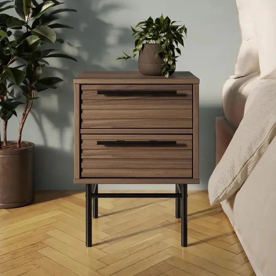 BOXED BRYANT 2 DRAWER BEDSIDE TABLE - WALNUT (1 BOX)