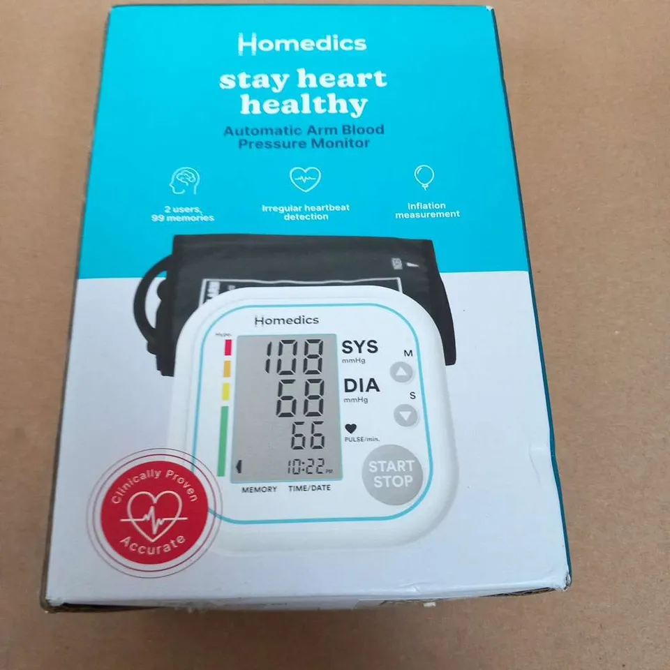 BOXED HOMEDICS AUTOMATIC ARM BLOOD PRESSURE MONITOR