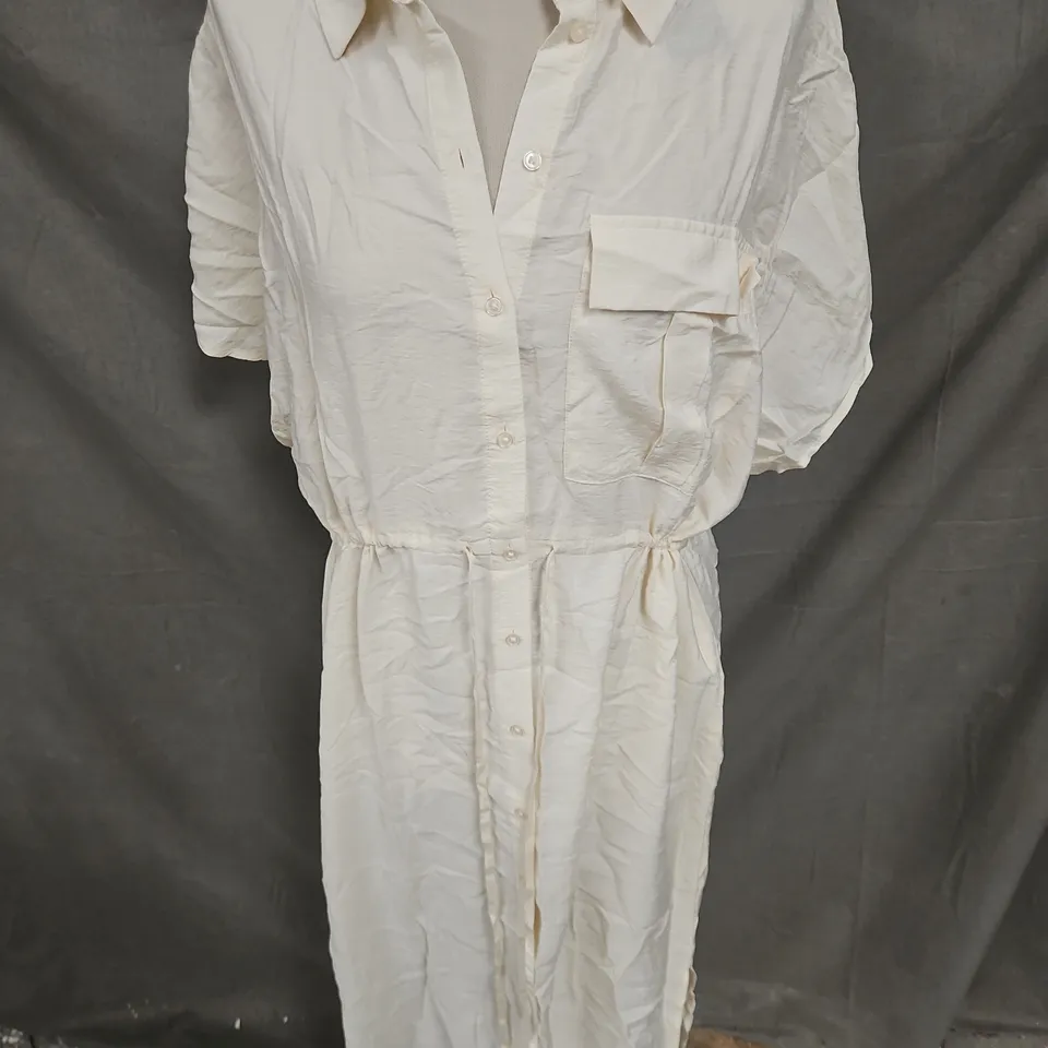 VERO MODA SHORT SLEEVE SHIRT CALF DRESS IN PEARLED IVORY SIZE L