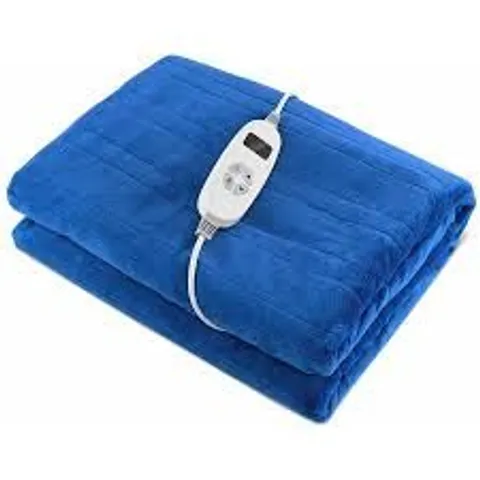 BOXED COSTWAY ELECTRIC HEATED THROW BLANKET, EXTRA LARGE ELECTRIC OVER BLANKET WITH 10 HEAT SETTINGS, 9-HOUR TIMER FUNCTION & DIGITAL REMOTE, MACHINE WASHABLE LUXURY FLANNEL HEATING THROW, BLU (1 BOX)