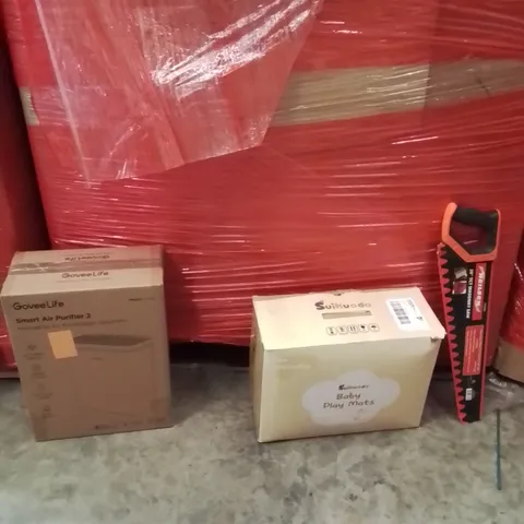 PALLET OF ASSORTED HOUSEHOLD GOODS AND PRODUCTS TO INCLUDE;AIR PURIFIER,PLAY MATS,SAW