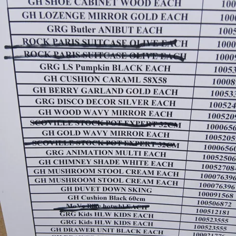 PALLET OF APPROXIMATELY 19 ASSORTED PRODUCTS TO INCLUDE; SHOE CABINET, LOZENGE MIRROR, DISCO DECORATION,  SUMMER SCREEN WASH, WAVY MIRROR AND DRAWER UNIT