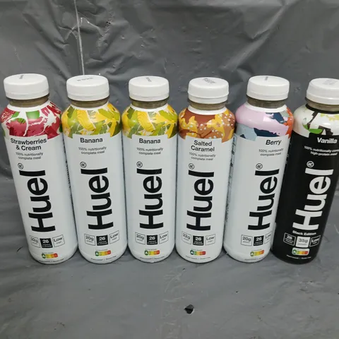 6X HUEL MEAL DRINKS 500ML IN VANILLA, BERRY, SALTED CARAMEL, BANANA, AND STRAWBERRYS AND CREAM