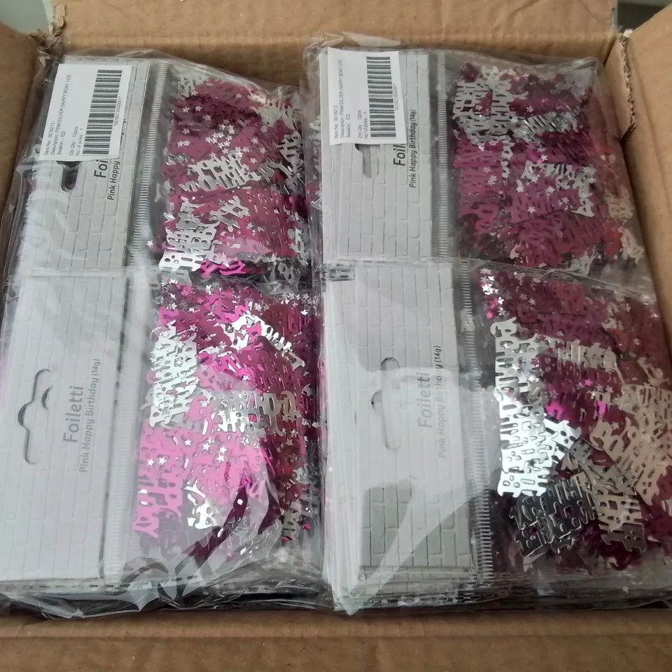 LOT OF 2 BOXES OF BRAND NEW PINK & SILVER HAPPY BIRTHDAY CONFETTI - 144 PIECES PER BOX / TOTAL 288