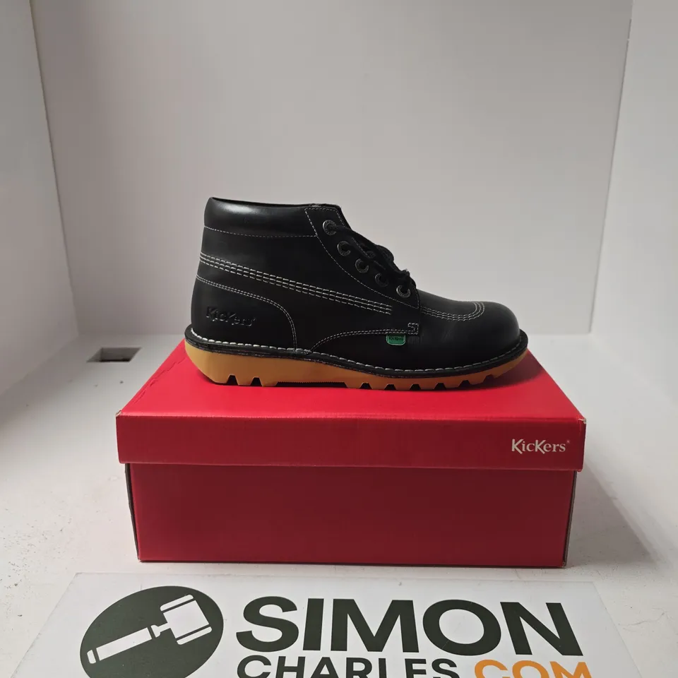 BOXED PAIR OF KICKERS BLACK BOOTS SIZE EU 42