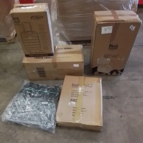 PALLET CONTAINING ASSORTED HOUSEHOLD AND HOME IMPROVEMENT PRODUCTS. INCLUDES HOME FURNITURE, STRAPS, FLIGHT BAG ETC