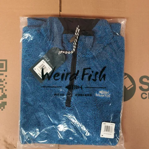 BAGGED WEIRD FISH ERRILL 1/4 ZIP TEXTURED FLEECE IN BLUE SIZE MEDIUM