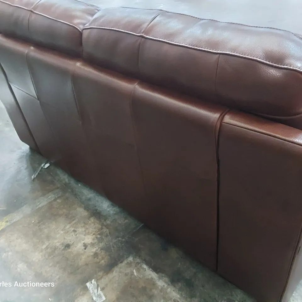 QUALITY ITALIAN DESIGNER PRATO TWO SEATER SOFA CHESTNUT LEATHER